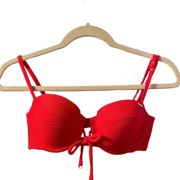 SUPERDRY RED RIBBED UNDERWIRE BIKINI TOP - Picture 1 of 5